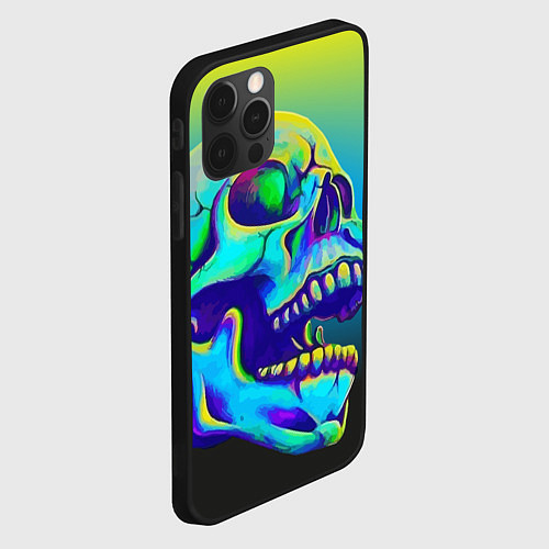 Чехол iPhone 12 Pro Max Neon skull / 3D-Черный – фото 2