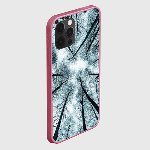 Чехол iPhone 12 Pro Max Деревья вид снизу мрачный / 3D-Малиновый – фото 2
