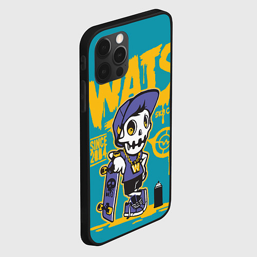 Чехол iPhone 12 Pro Max Граффити Wats череп в кепке / 3D-Черный – фото 2