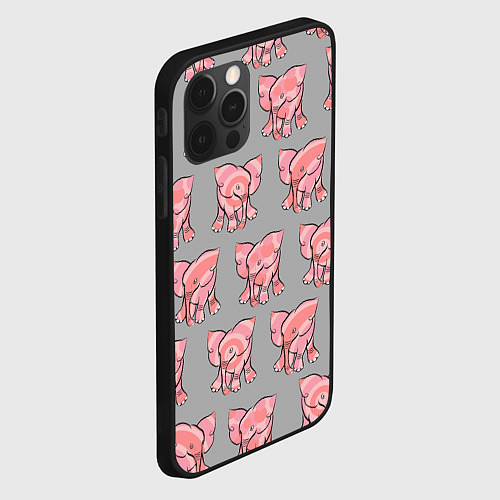 Чехол iPhone 12 Pro Max РОЗОВЫЕ СЛОНИКИ ПАТТЕРН / 3D-Черный – фото 2