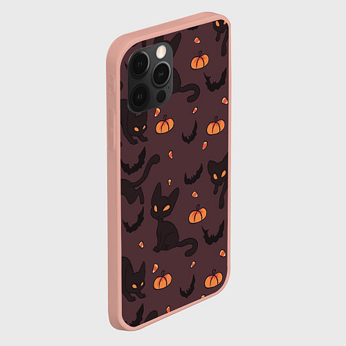 Чехол iPhone 12 Pro Max Хэллоуиновский кот / 3D-Светло-розовый – фото 2