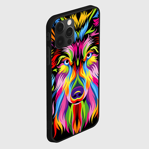 Чехол iPhone 12 Pro Max Neon wolf / 3D-Черный – фото 2