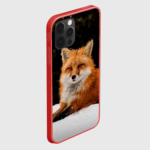 Чехол iPhone 12 Pro Max Лиса и снег / 3D-Красный – фото 2