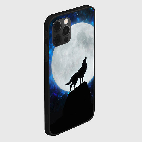 Чехол iPhone 12 Pro Max Волк воющий на луну / 3D-Черный – фото 2
