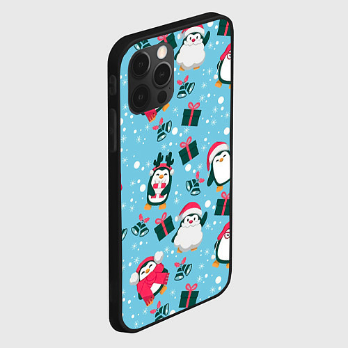 Чехол iPhone 12 Pro Max Новогодние Пингвины / 3D-Черный – фото 2