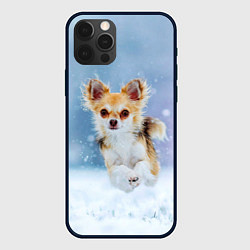 Чехол для iPhone 12 Pro Max Чихуахуа в снегу, цвет: 3D-черный