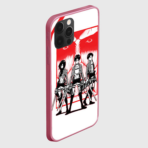 Чехол iPhone 12 Pro Max Attack on titan Атака титан / 3D-Малиновый – фото 2