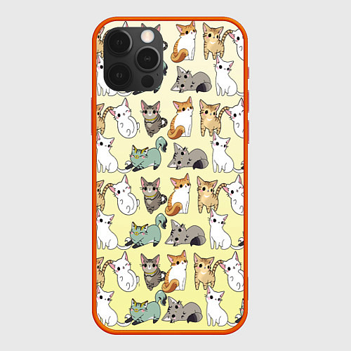 Чехол iPhone 12 Pro Max Мультяшные котики на желтом мя / 3D-Красный – фото 1