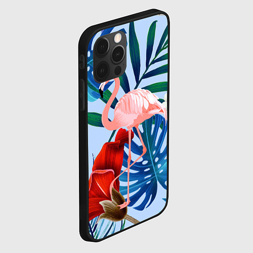 Чехол iPhone 12 Pro Max Фламинго в папоротнике / 3D-Черный – фото 2