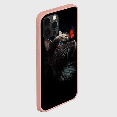 Чехол iPhone 12 Pro Max Котик и бабочка / 3D-Светло-розовый – фото 2