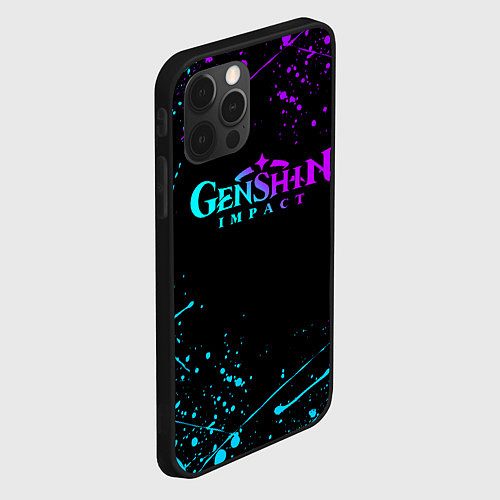 Чехол iPhone 12 Pro Max GENSHIN IMPACT NEON LOGO / 3D-Черный – фото 2