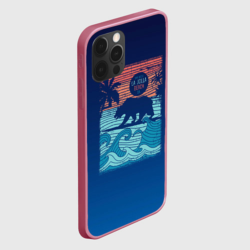 Чехол iPhone 12 Pro Max Медведь на серфинге / 3D-Малиновый – фото 2