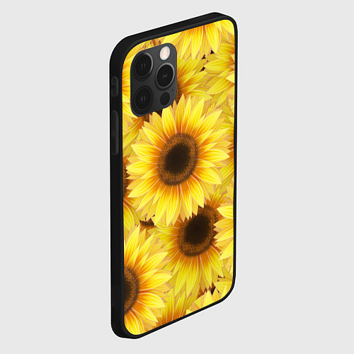 Чехол iPhone 12 Pro Max Подсолнухи в поле / 3D-Черный – фото 2