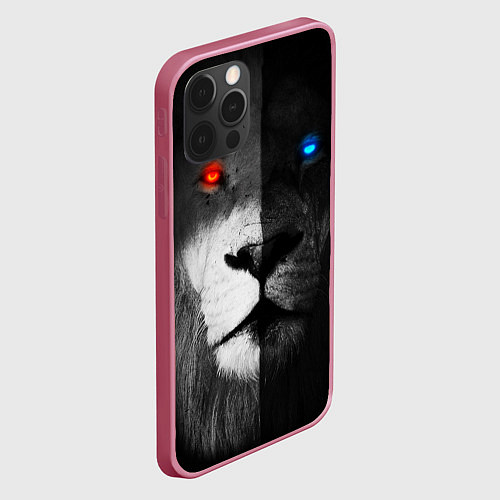 Чехол iPhone 12 Pro Max ЛЕВ - НЕОНОВЫЕ ГЛАЗА / 3D-Малиновый – фото 2