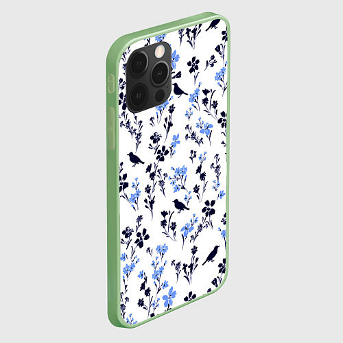 Чехол iPhone 12 Pro Max Цветы и птицы / 3D-Салатовый – фото 2