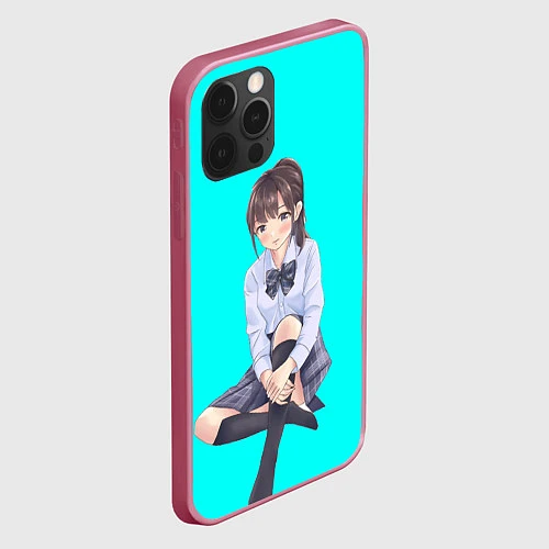 Чехол iPhone 12 Pro Max Anime girl / 3D-Малиновый – фото 2