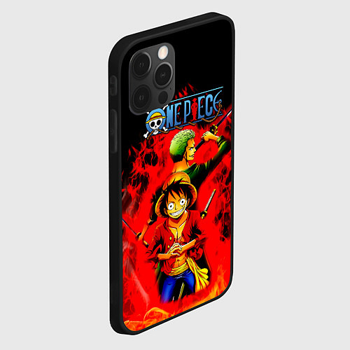 Чехол iPhone 12 Pro Max Зоро и Луффи в огне One Piece / 3D-Черный – фото 2