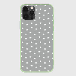 Чехол для iPhone 12 Pro Max Белые Звездочки На сером Фоне, цвет: 3D-салатовый