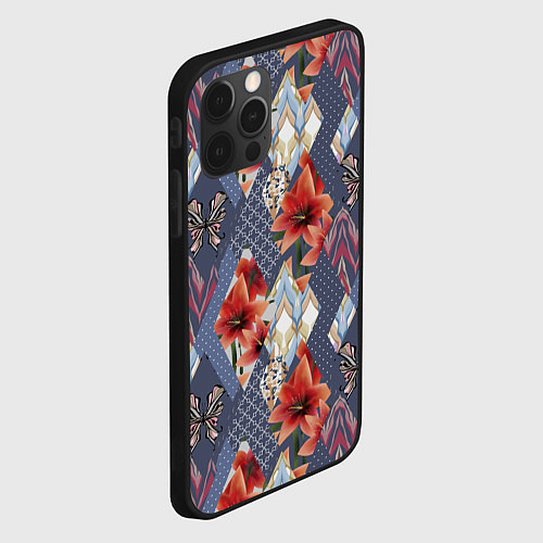 Чехол iPhone 12 Pro Max Оранжево-серый пэчворк / 3D-Черный – фото 2