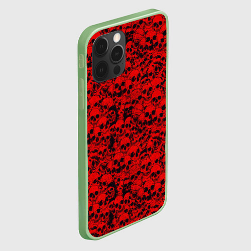 Чехол iPhone 12 Pro Max Красные черепа / 3D-Салатовый – фото 2