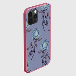 Чехол для iPhone 12 Pro Max Голубые розы, цвет: 3D-малиновый — фото 2