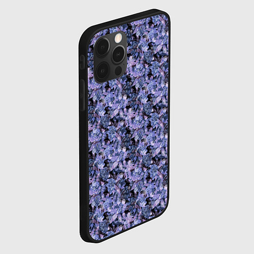 Чехол iPhone 12 Pro Max Сине-фиолетовый цветочный узор / 3D-Черный – фото 2