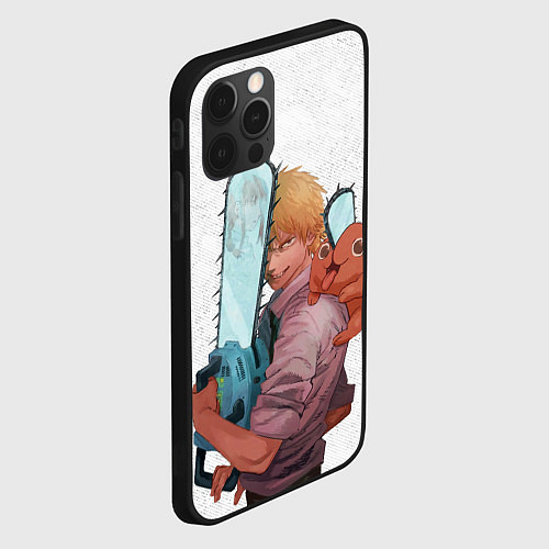 Чехол iPhone 12 Pro Max Дэндзи, Почита и бензопила / 3D-Черный – фото 2