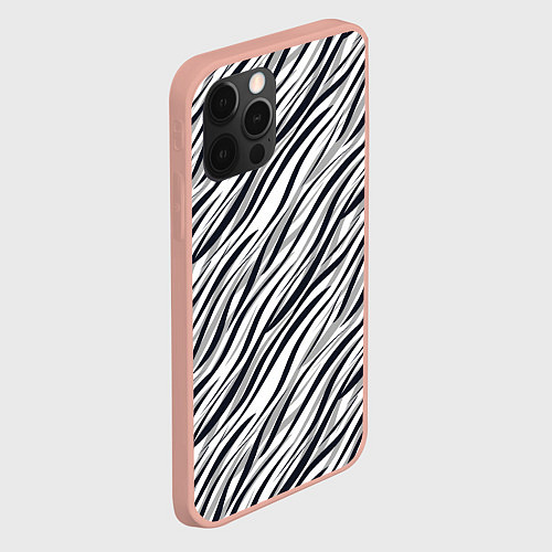 Чехол iPhone 12 Pro Max Черно-белый полосатый тигровый / 3D-Светло-розовый – фото 2