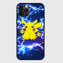 Чехол для iPhone 12 Pro Max ПИКАЧУ НА ФОНЕ МОЛНИЙ PIKACHU FLASH, цвет: 3D-черный