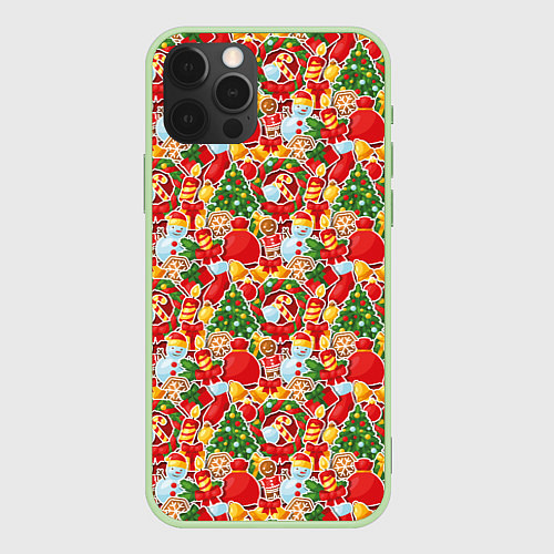 Чехол iPhone 12 Pro Max Merry Christmas символика / 3D-Салатовый – фото 1