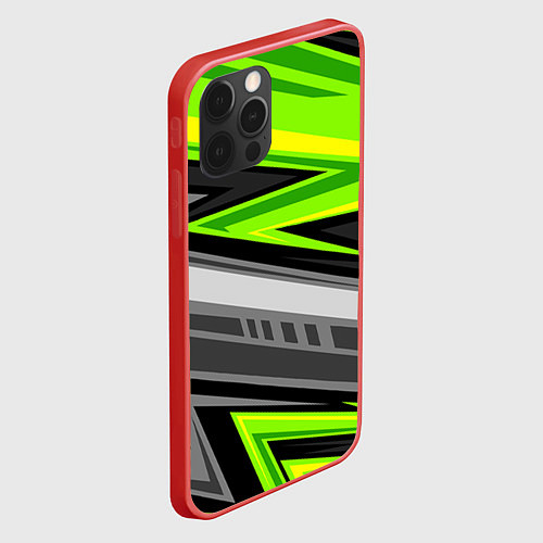 Чехол iPhone 12 Pro Max Зеленые линии / 3D-Красный – фото 2