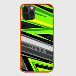 Чехол для iPhone 12 Pro Max Зеленые линии, цвет: 3D-красный