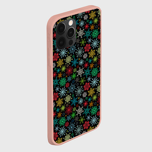 Чехол iPhone 12 Pro Max Разноцветные Снежинки / 3D-Светло-розовый – фото 2