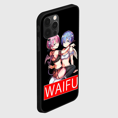 Чехол iPhone 12 Pro Max Рем и рам вайфу Re zero ahegao / 3D-Черный – фото 2