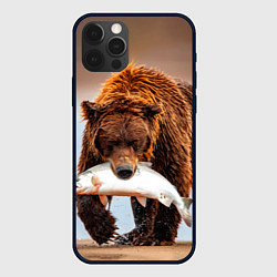Чехол для iPhone 12 Pro Max Медведь с рыбой во рту, цвет: 3D-черный