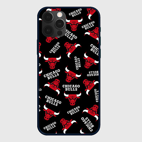 Чехол iPhone 12 Pro Max CHICAGO BULLS БЫКИ УЗОР / 3D-Черный – фото 1