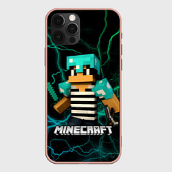 Чехол для iPhone 12 Pro Max Minecraft молнии, цвет: 3D-светло-розовый