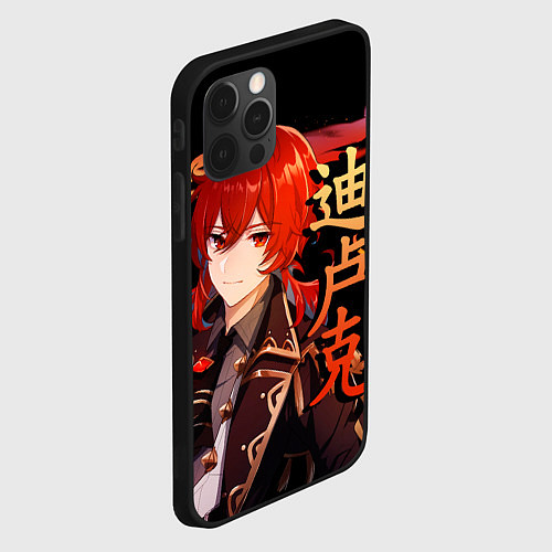 Чехол iPhone 12 Pro Max Genshin Impact - Дилюк / 3D-Черный – фото 2