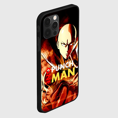 Чехол iPhone 12 Pro Max Огненный Сайтама One Punch-Man / 3D-Черный – фото 2