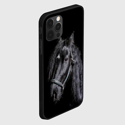 Чехол iPhone 12 Pro Max Лошадь на черном фоне / 3D-Черный – фото 2