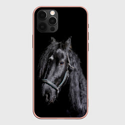 Чехол для iPhone 12 Pro Max Лошадь на черном фоне, цвет: 3D-светло-розовый