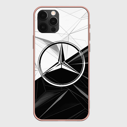 Чехол iPhone 12 Pro Max MERCEDES-BENZ МЕРСЕДЕС-БЕНЗ BLACK AND WHITE / 3D-Светло-розовый – фото 1