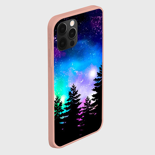 Чехол iPhone 12 Pro Max Космический лес, елки и звезды / 3D-Светло-розовый – фото 2