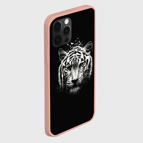 Чехол iPhone 12 Pro Max Черно-Белый Тигр Head / 3D-Светло-розовый – фото 2