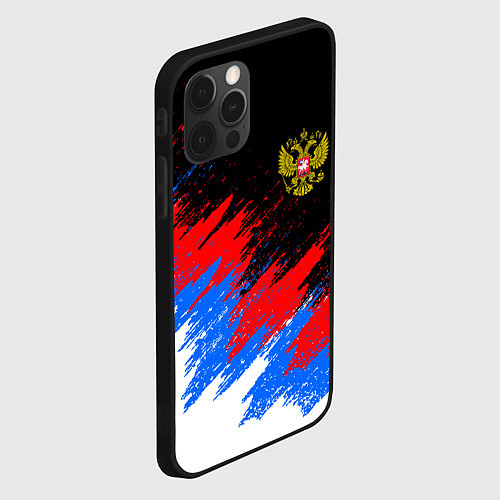 Чехол iPhone 12 Pro Max РОССИЯ, БРЫЗГИ КРАСОК, ТРИКОЛОР / 3D-Черный – фото 2