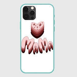 Чехол для iPhone 12 Pro Max Объемное розовое сердце с бусинами и объемной розо, цвет: 3D-мятный