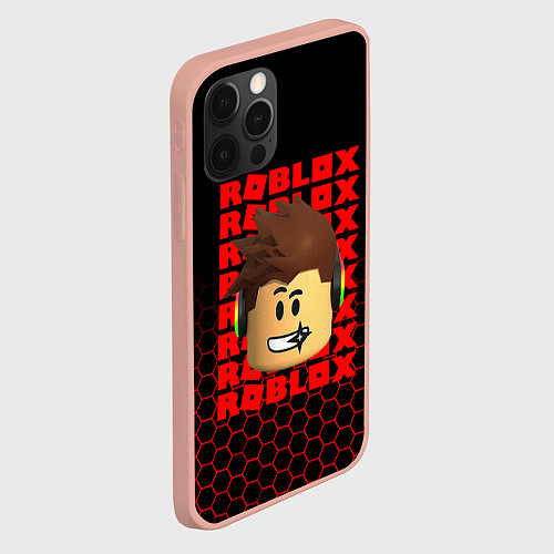 Чехол iPhone 12 Pro Max ROBLOX LEGO FACE УЗОР СОТЫ / 3D-Светло-розовый – фото 2