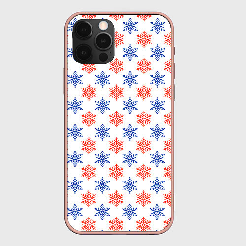 Чехол iPhone 12 Pro Max Снежинки паттернsnowflakes pattern / 3D-Светло-розовый – фото 1