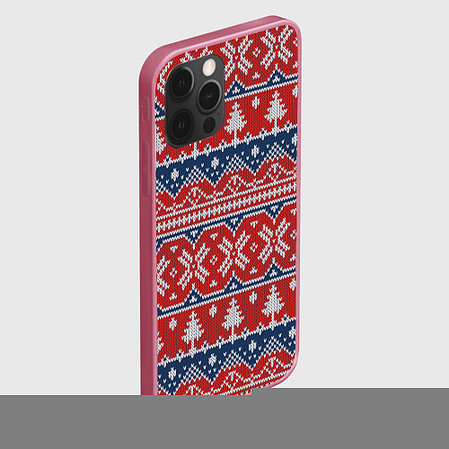 Чехол iPhone 12 Pro Max New Year Pattern / 3D-Малиновый – фото 2