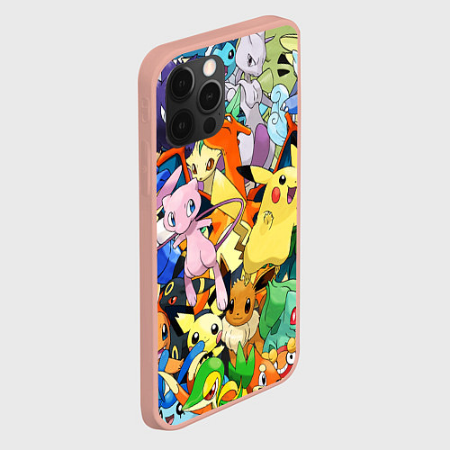 Чехол iPhone 12 Pro Max АНИМЕ, ПОКЕМОНЫ ВСЕ ПЕРСОНАЖИ POKEMON / 3D-Светло-розовый – фото 2